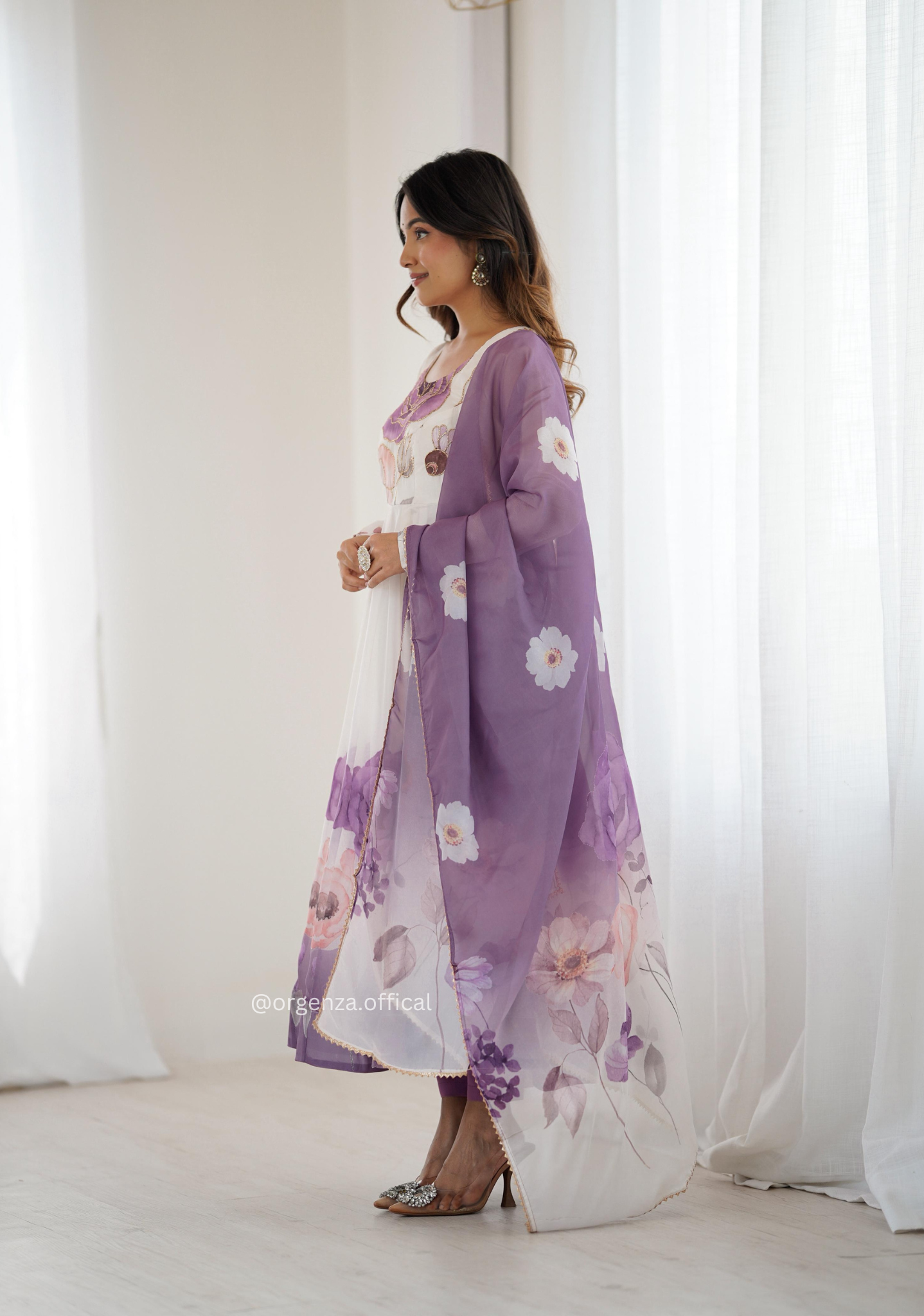 Violet Colour Organza Anarkali Kurti Set