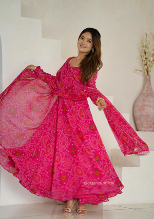 Pure Chiffon Bandhej Gown - Orgenza Store