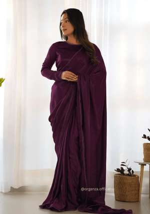 Ready To Wear Wine Colour Marble Velvet Saree - Orgenza Store - digisoch