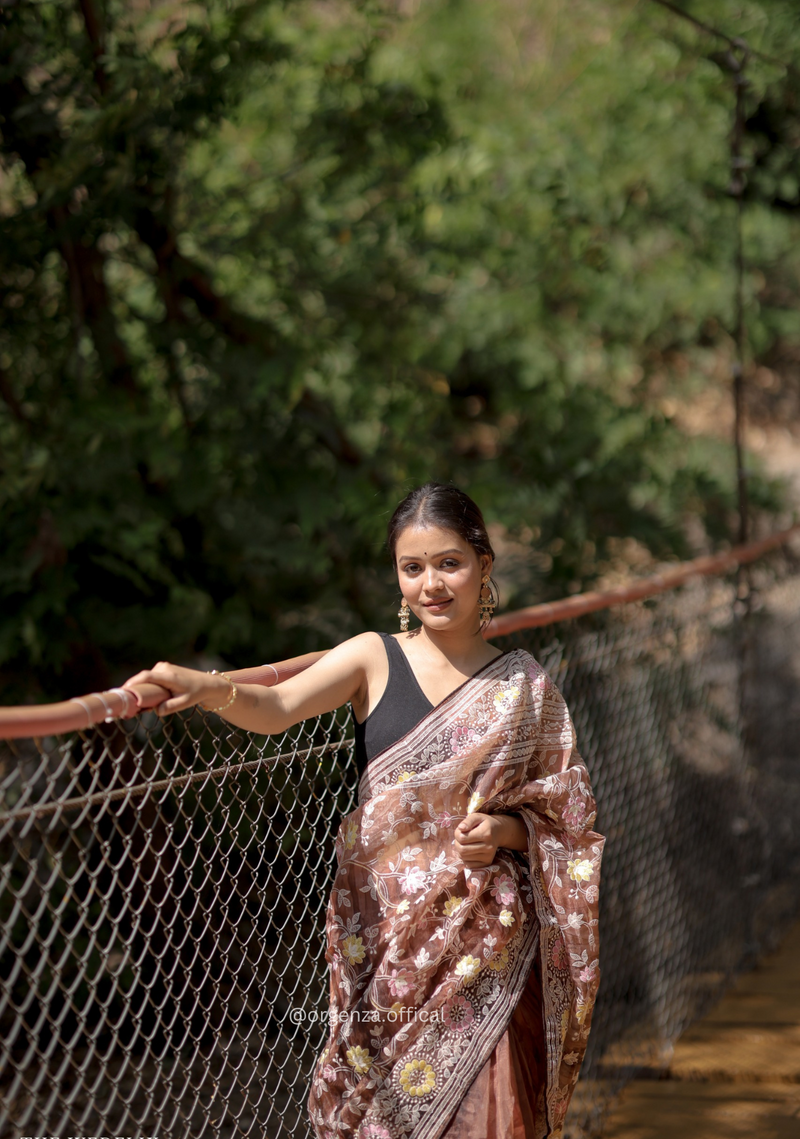 Organza Saree With Kashmiri Thread Work