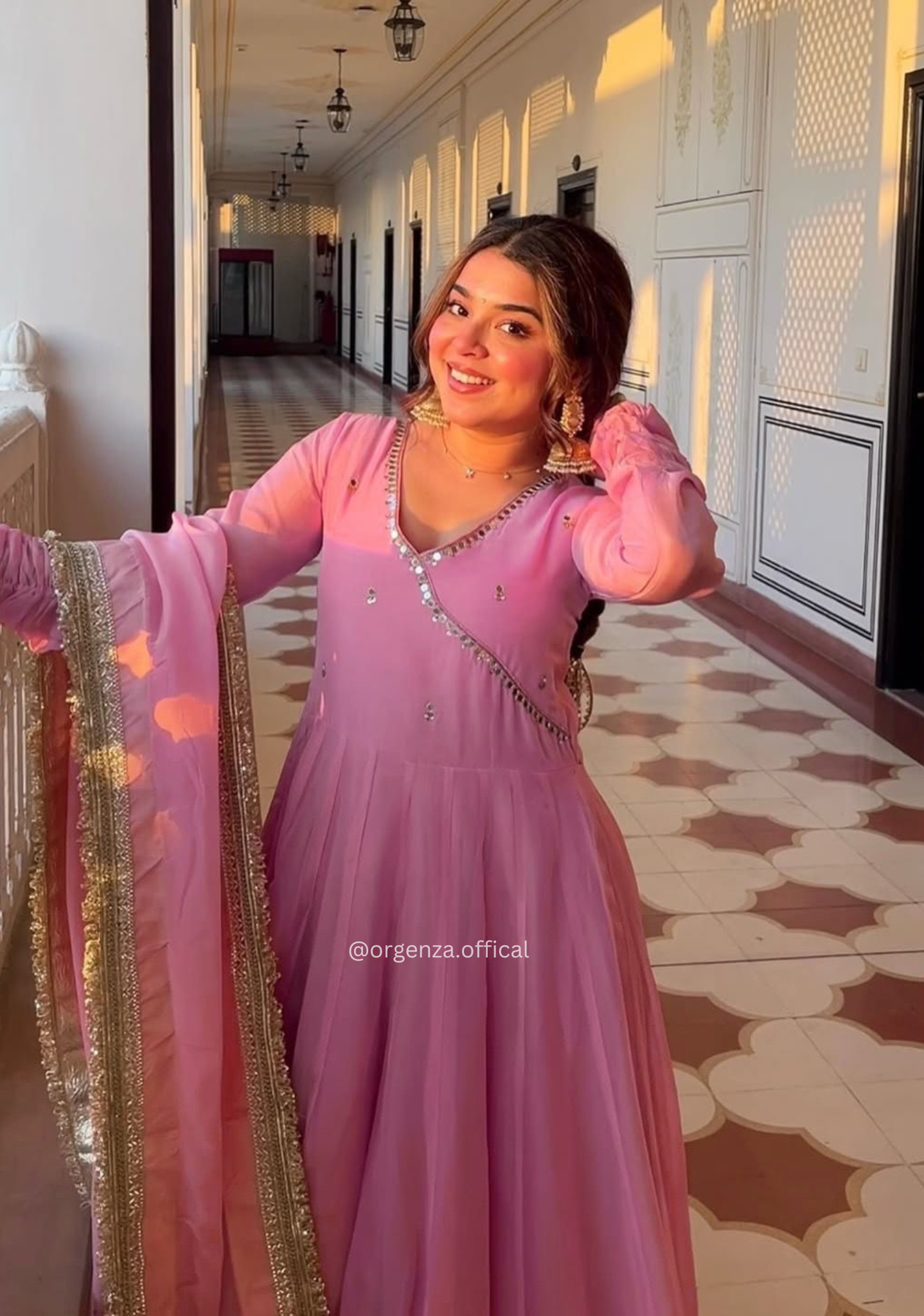 Designer Heavy Tabby Organza Anarkali Suit Set with Sequins Embroidery