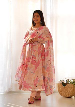 Peach flower Anarkali Kurtis With Dupatta Set - Orgenza Store