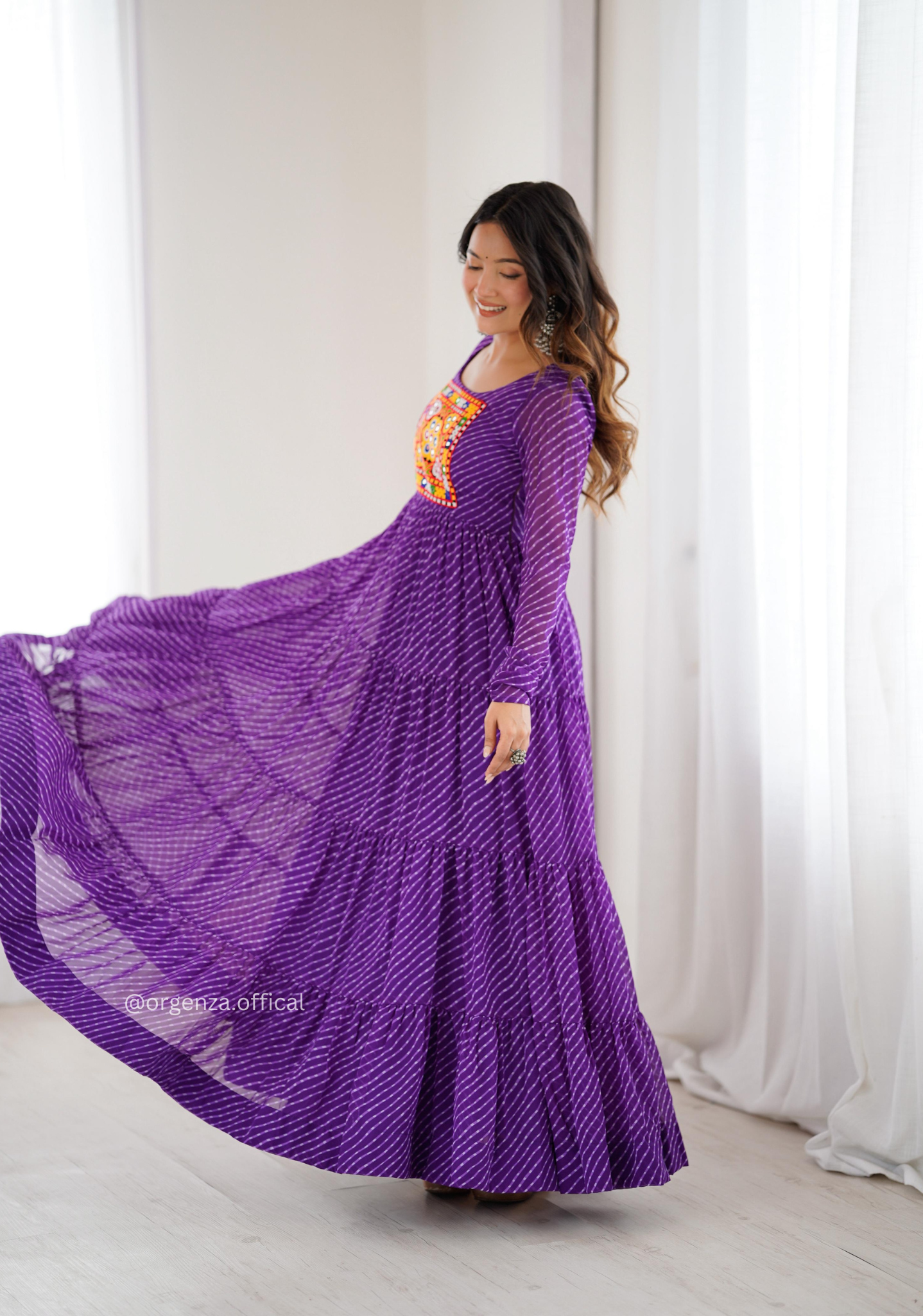 Georgette Laheriya Print Ruffle Anarkali