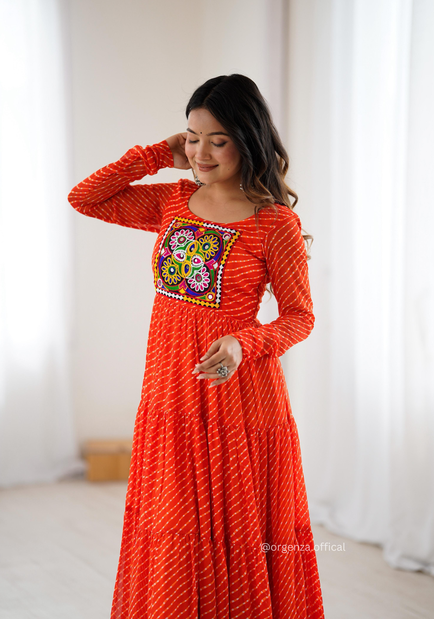 Georgette Laheriya Print Ruffle Anarkali