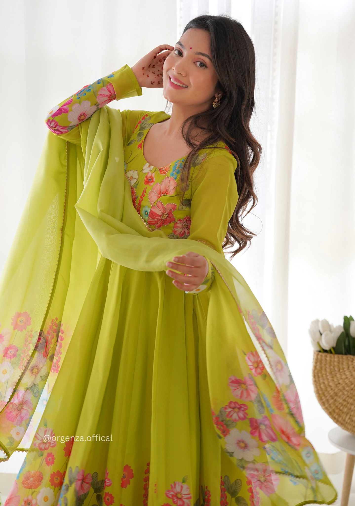 Floral Organza Anarkali With Dupatta And Pant - Orgenza Store
