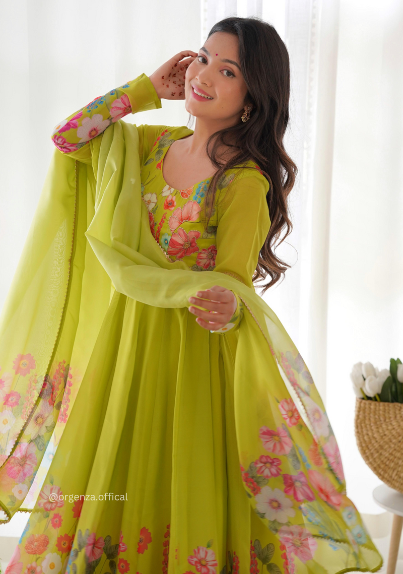 Floral Organza Anarkali With Dupatta And Pant