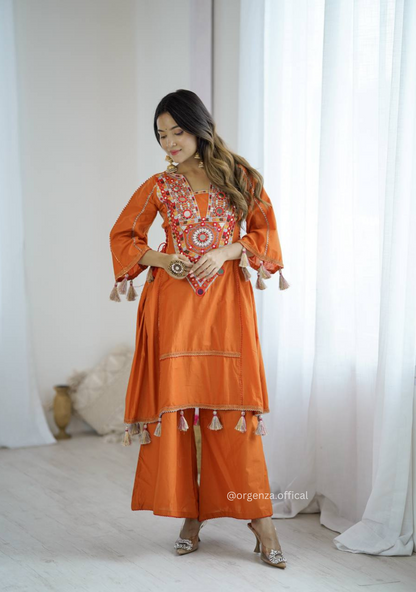 Orange Colour Premium Designer Co-ord Set
