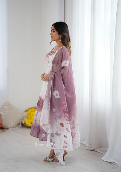 Onion Pink Colour Organza Anarkali Kurti Set