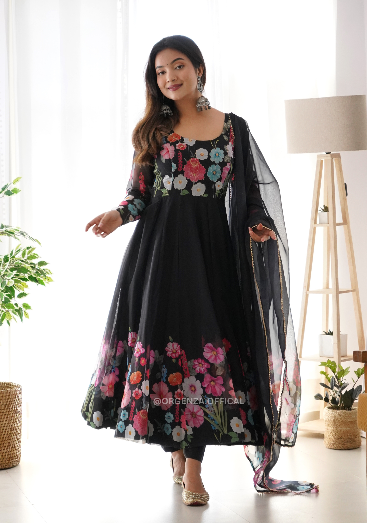 Floral Organza Anarkali With Dupatta And Pant - Orgenza Store