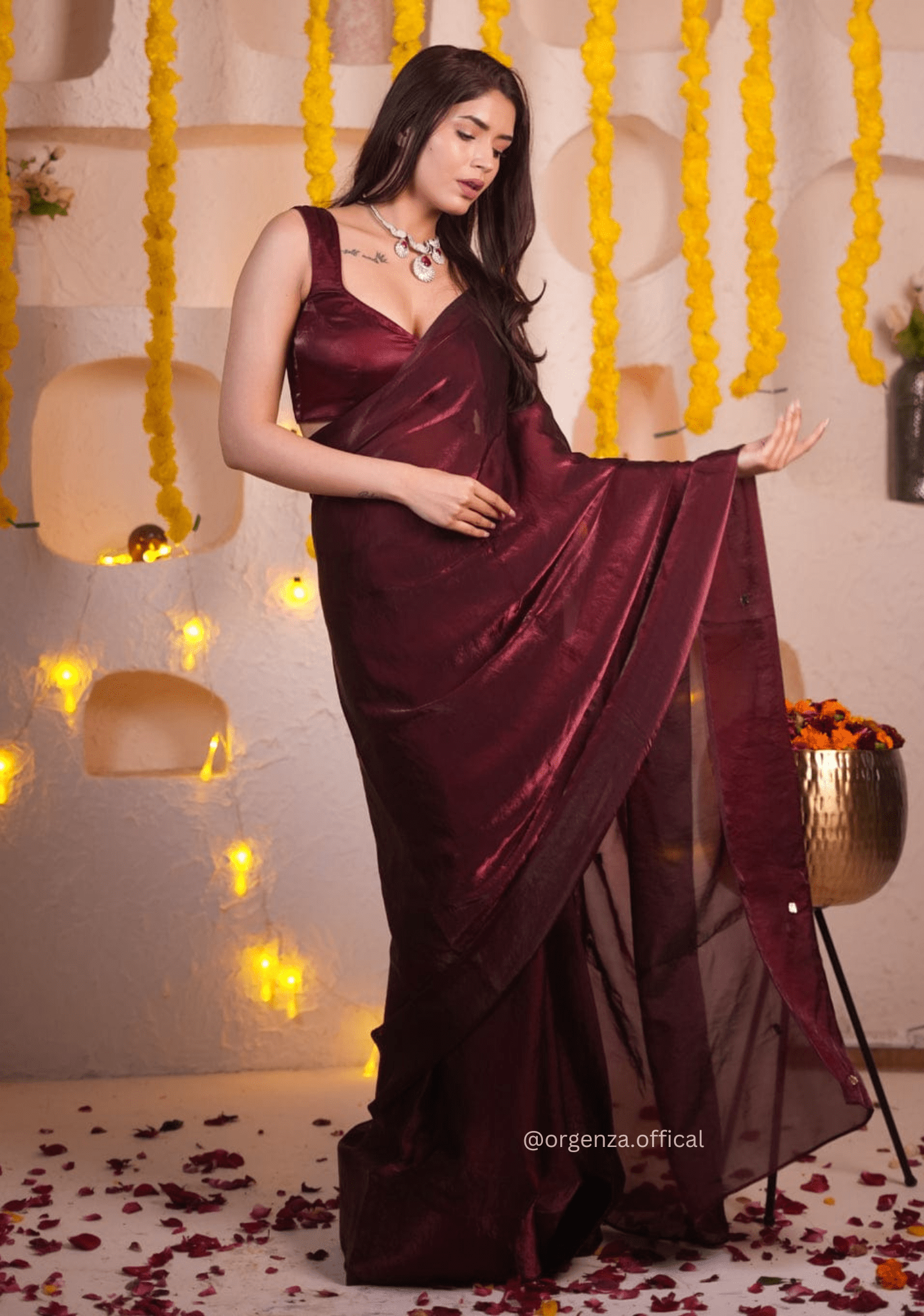 Plain Maroon Colour Jimmy Choo Saree - Orgenza Store - digisoch