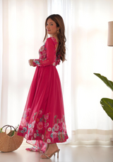 Floral Organza Anarkali With Dupatta And Pant