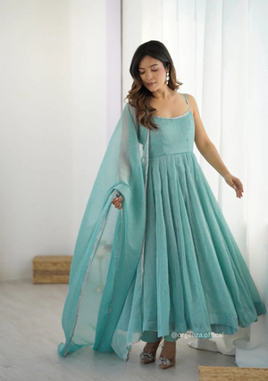 Sky Colour Crunchy Silk Kurti - Orgenza Store