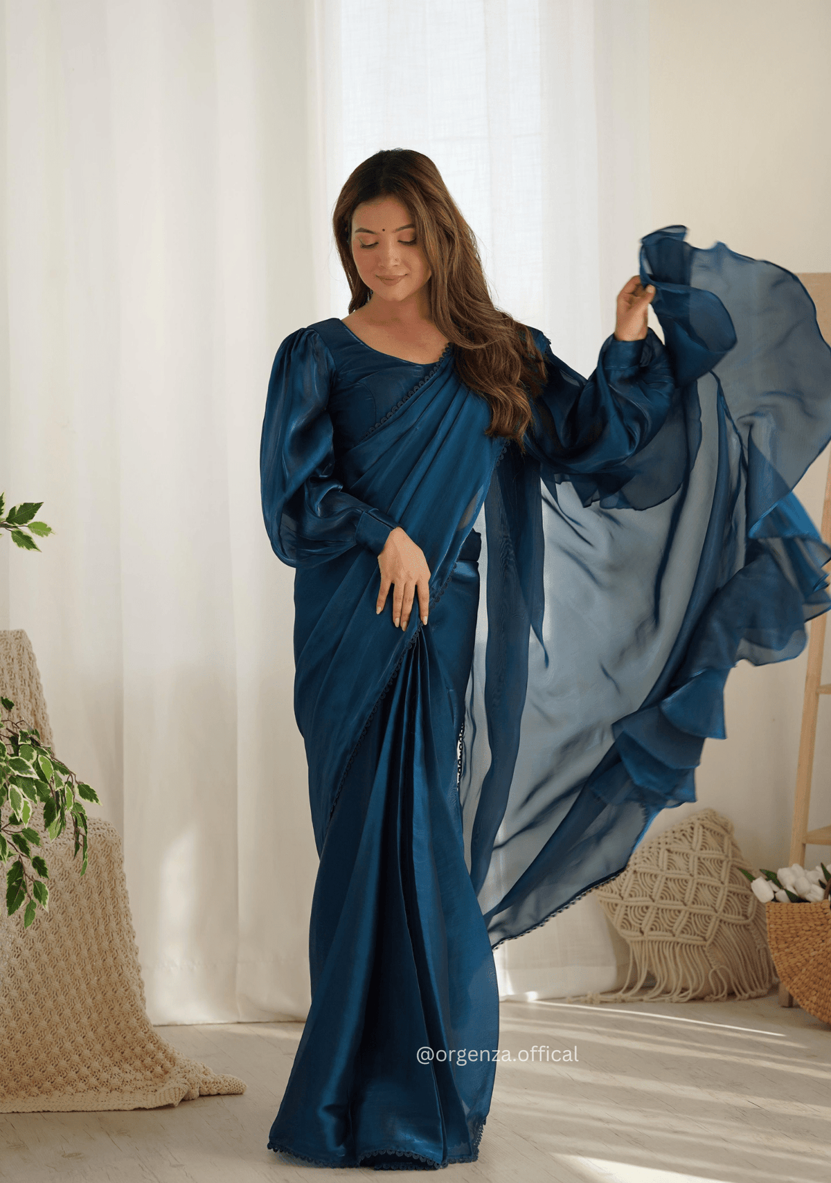 Ready To Wear Teal Blue Colour Jimmy Choo Saree - Orgenza Store - digisoch