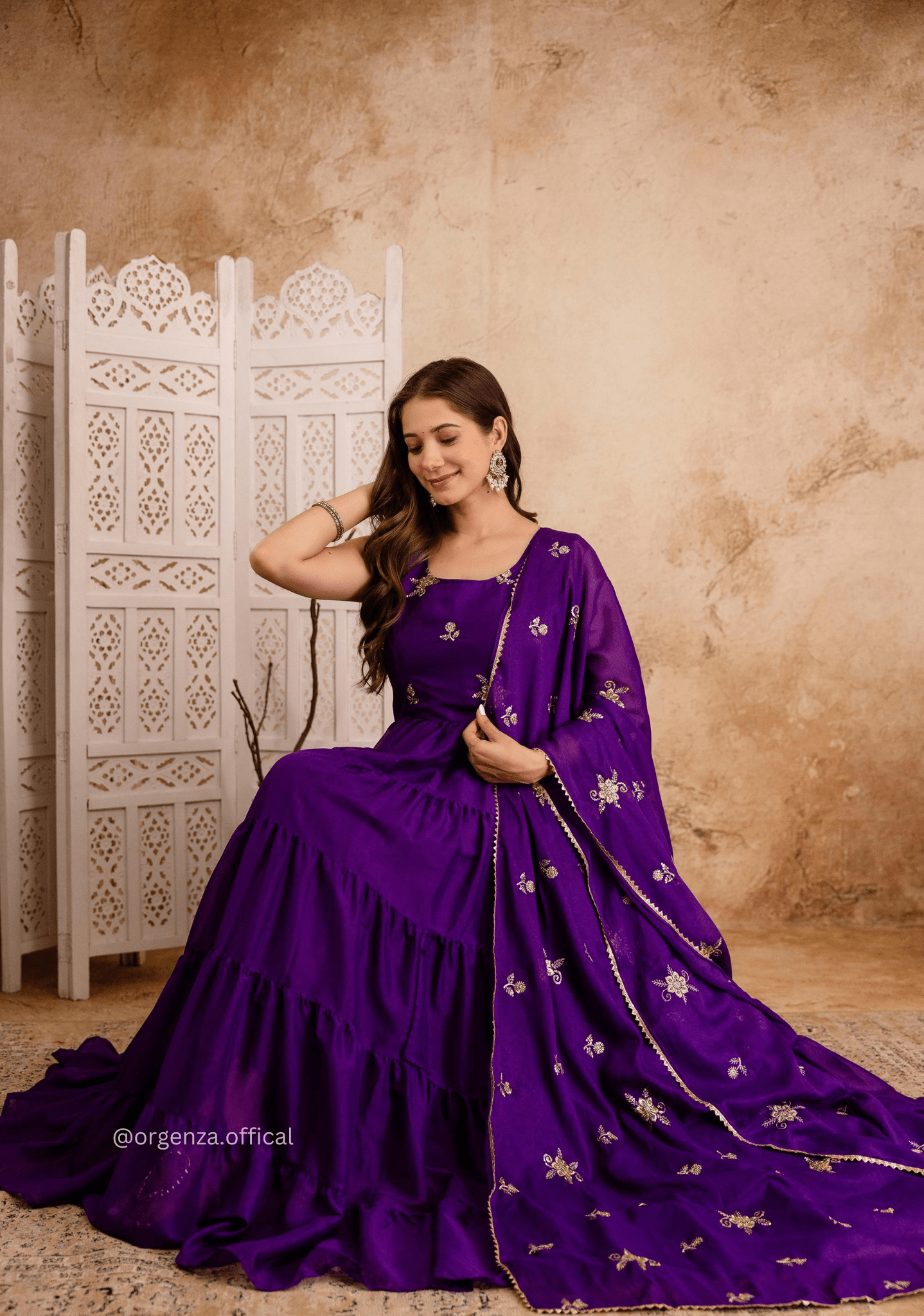 Purple Colour Star Georgette Fabric Ruffle Anarkali Kurti - Orgenza Store - digisoch