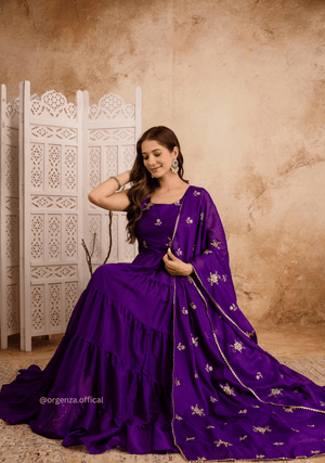 Purple Colour Star Georgette Fabric Ruffle Anarkali Kurti - Orgenza Store - digisoch