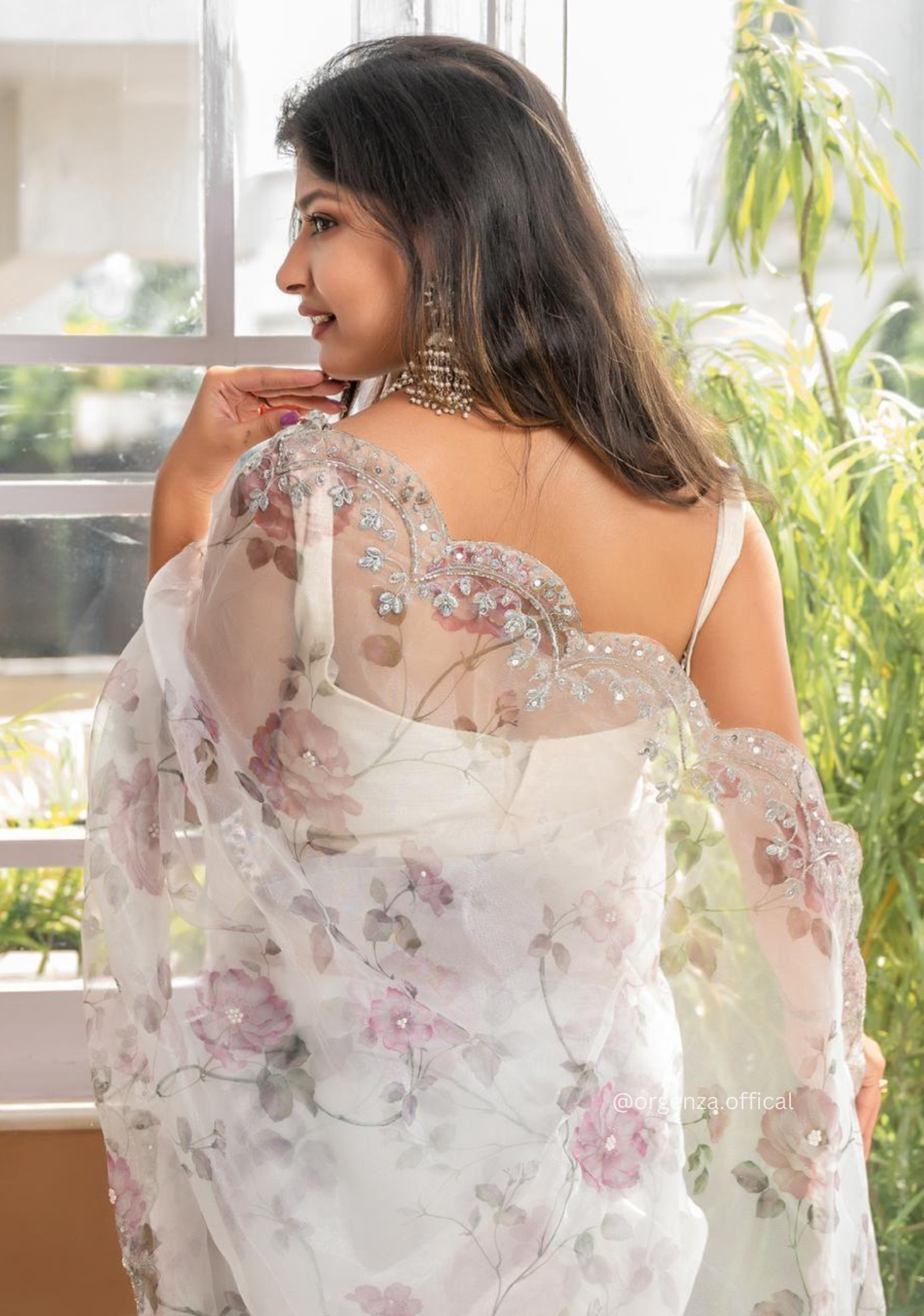 White Organza Saree With Sequences Work - Orgenza Store