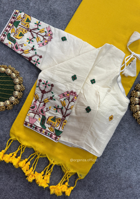 Yellow Handloom Cotton Saree With Tassels