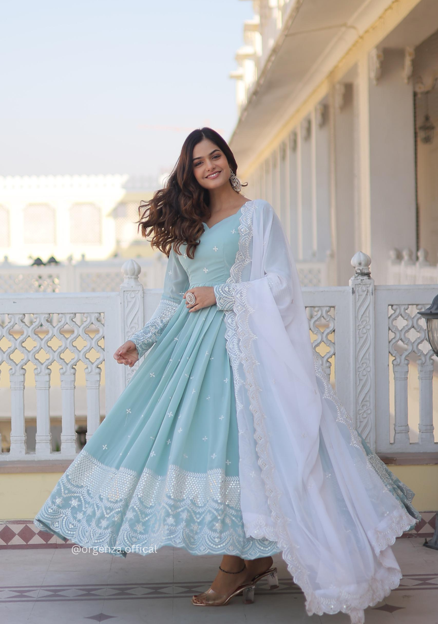 Faux Georgette Sequins Embroidery Gown - Orgenza Store