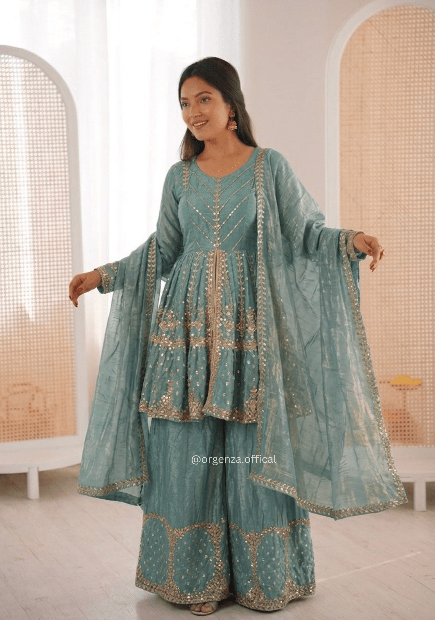 Fendy Silk Embroidered Palazzo Suit Set with Dupatta - Orgenza Store