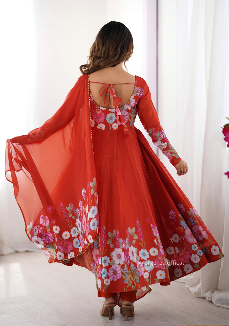 Floral Organza Anarkali With Dupatta And Pant