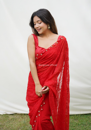 Georgette Silk Saree With Handwork Border - Orgenza Store
