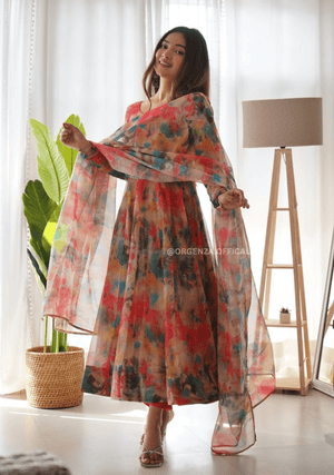 Pure Tabby Organza Silk Floral Anarkali Kurtis - Orgenza Store - digisoch