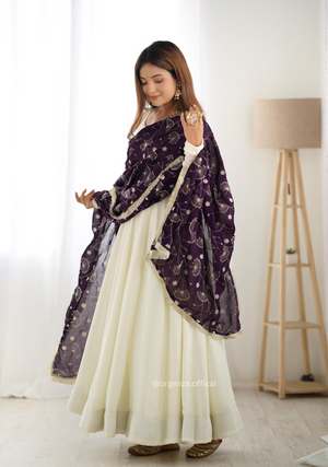 Off White Colour Vichitra Silk Anarkali Kurti - Orgenza Store