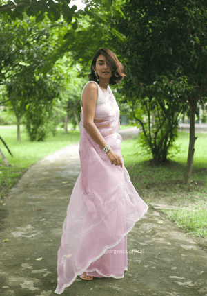 Baby Pink Colour Organza Saree With Hand Work - Orgenza Store - digisoch