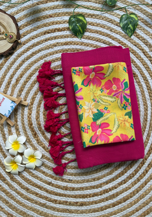 Pink Colour Cotton Saree With Pink Flower Print Blouse - Orgenza Store - digisoch
