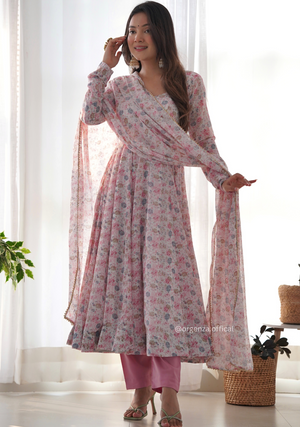 Pure Chiffon Floral Print Kurti Set - Orgenza Store