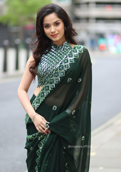 Bottle Green Rangoli Silk Saree With Sequence Embroidery Work