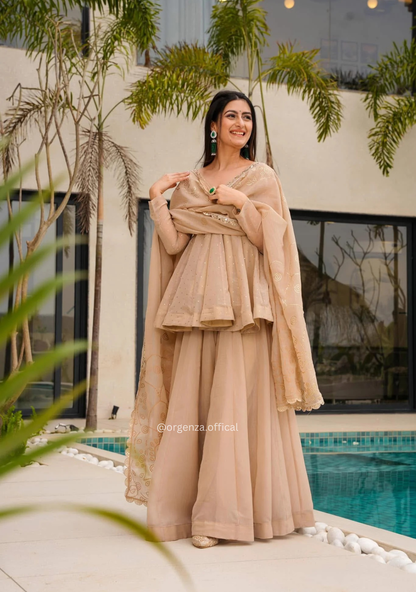 Women’s Tabby Organza Mukaish Work Sharara Suit Set – Ready to Wear