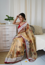 Multi Colour Organza Saree With Lucknowi Thread