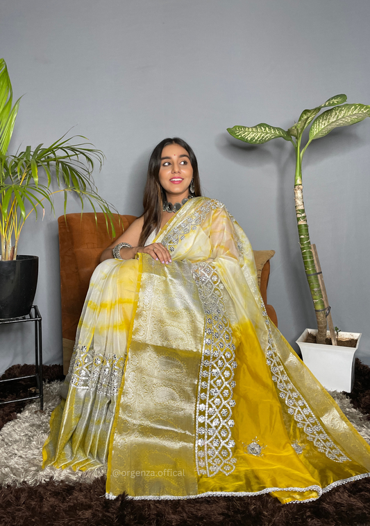 Yellow Colour Organza Saree With Weaving Border - Orgenza Store