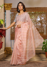 Peach Organza Saree With Weaved Work