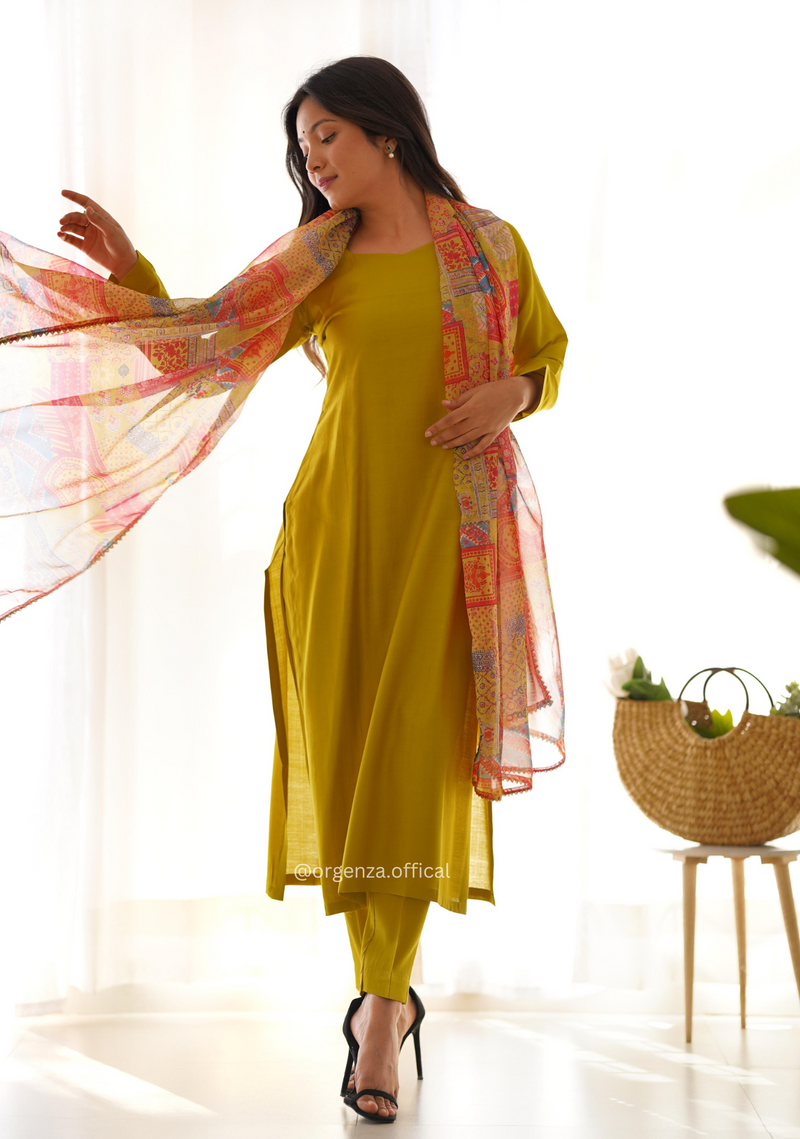 Viscose Fabric Straight Fit Kurta With Dupatta Set