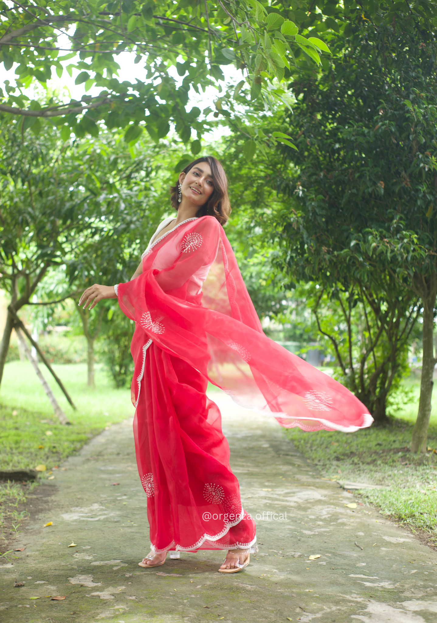Red Colour Organza Saree With Hand Work - Orgenza Store - digisoch
