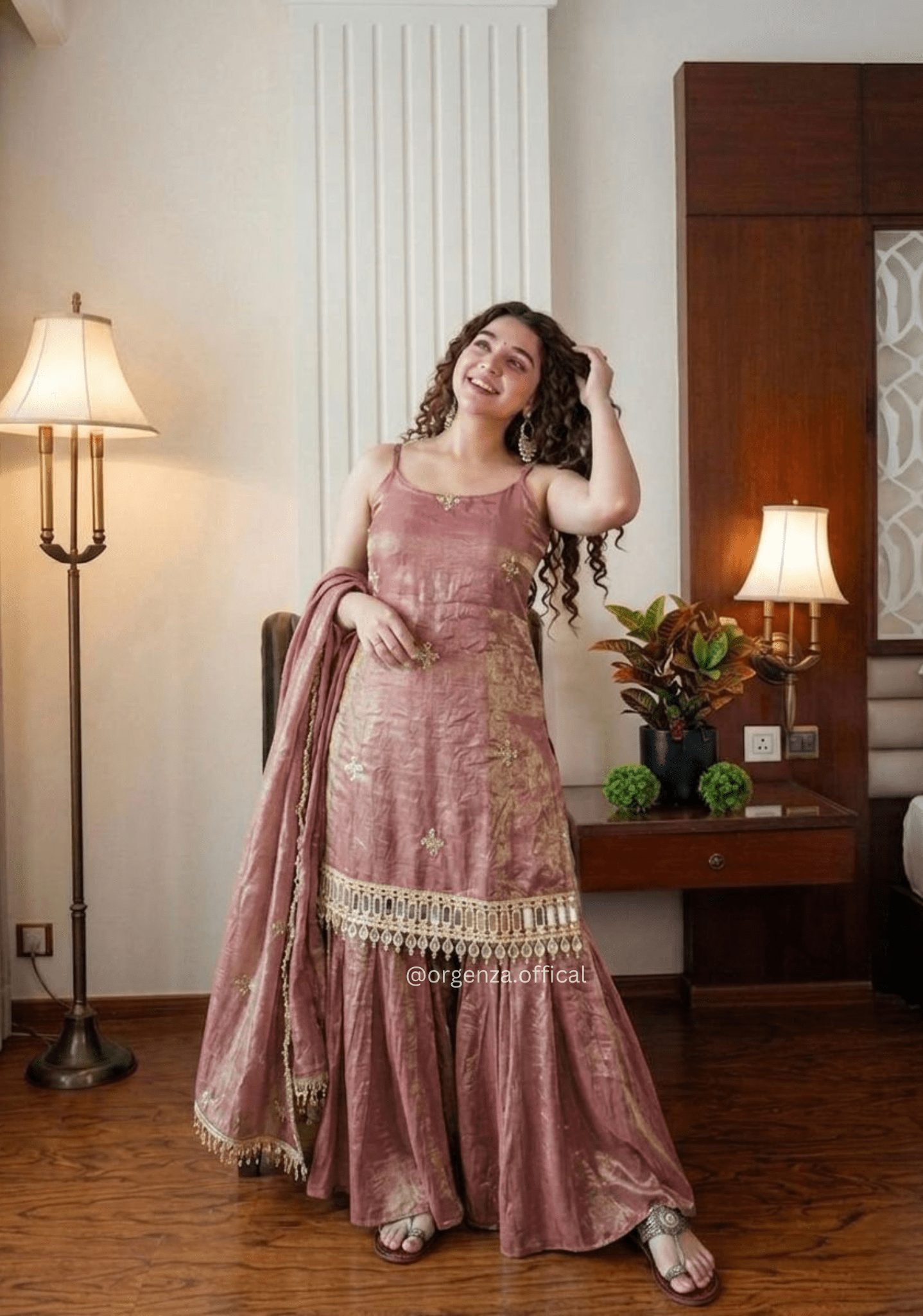 Fendy Silk Mirror Work Sharara Suit Set – Embroidered Sequence Party Wear with Dupatta (3 PCS) - Orgenza Store