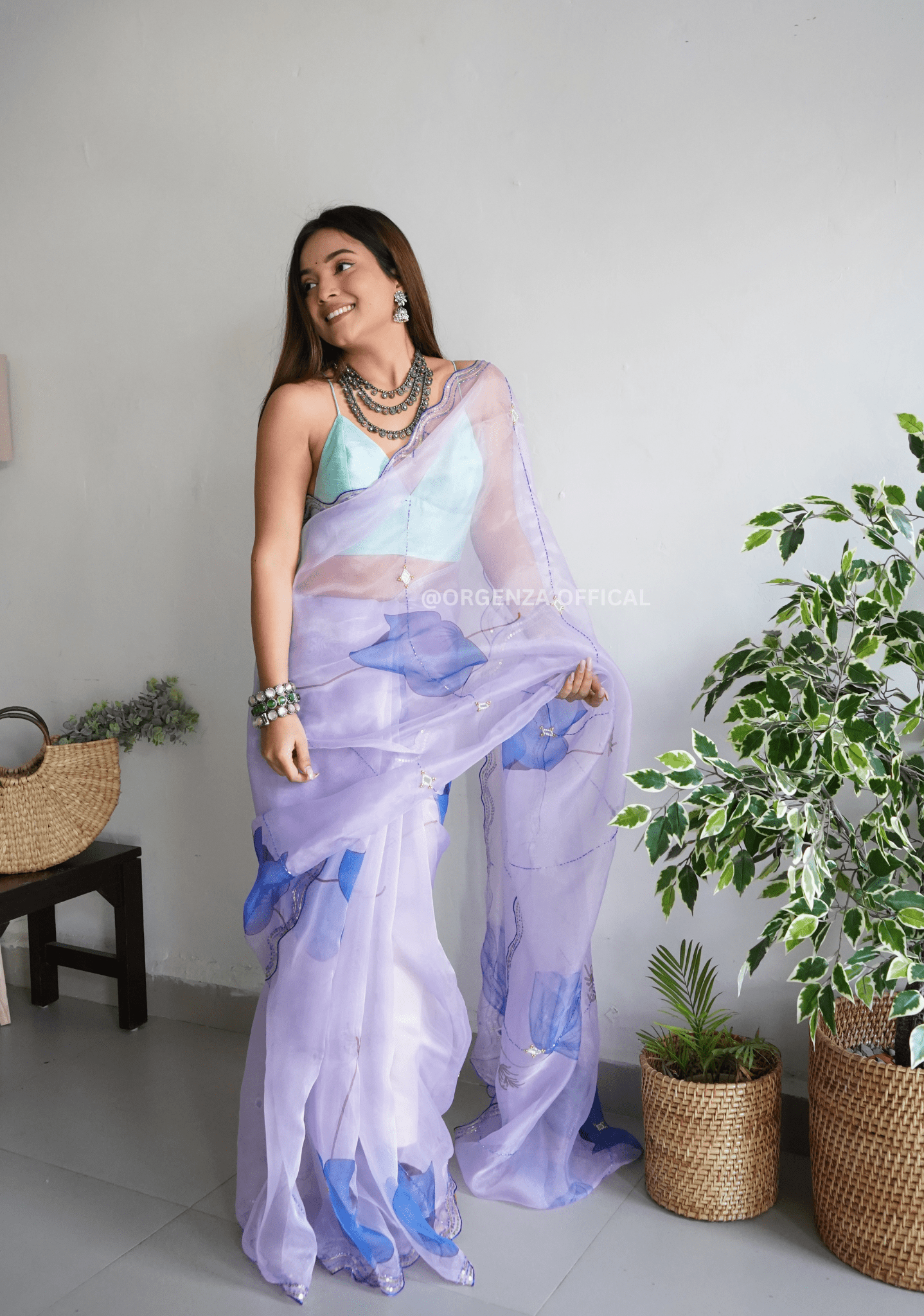 Organza Saree With Khatli Work - Orgenza Store - digisoch