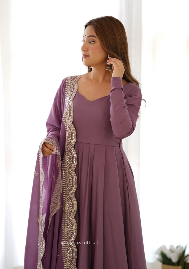 Roman Silk Chanderi Plain Anarkali Kurti