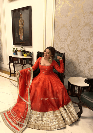 Chinon Silk Anarkali Suit with Sequins & Gotta Work | Designer Ethnic Wear for Women - Orgenza Store