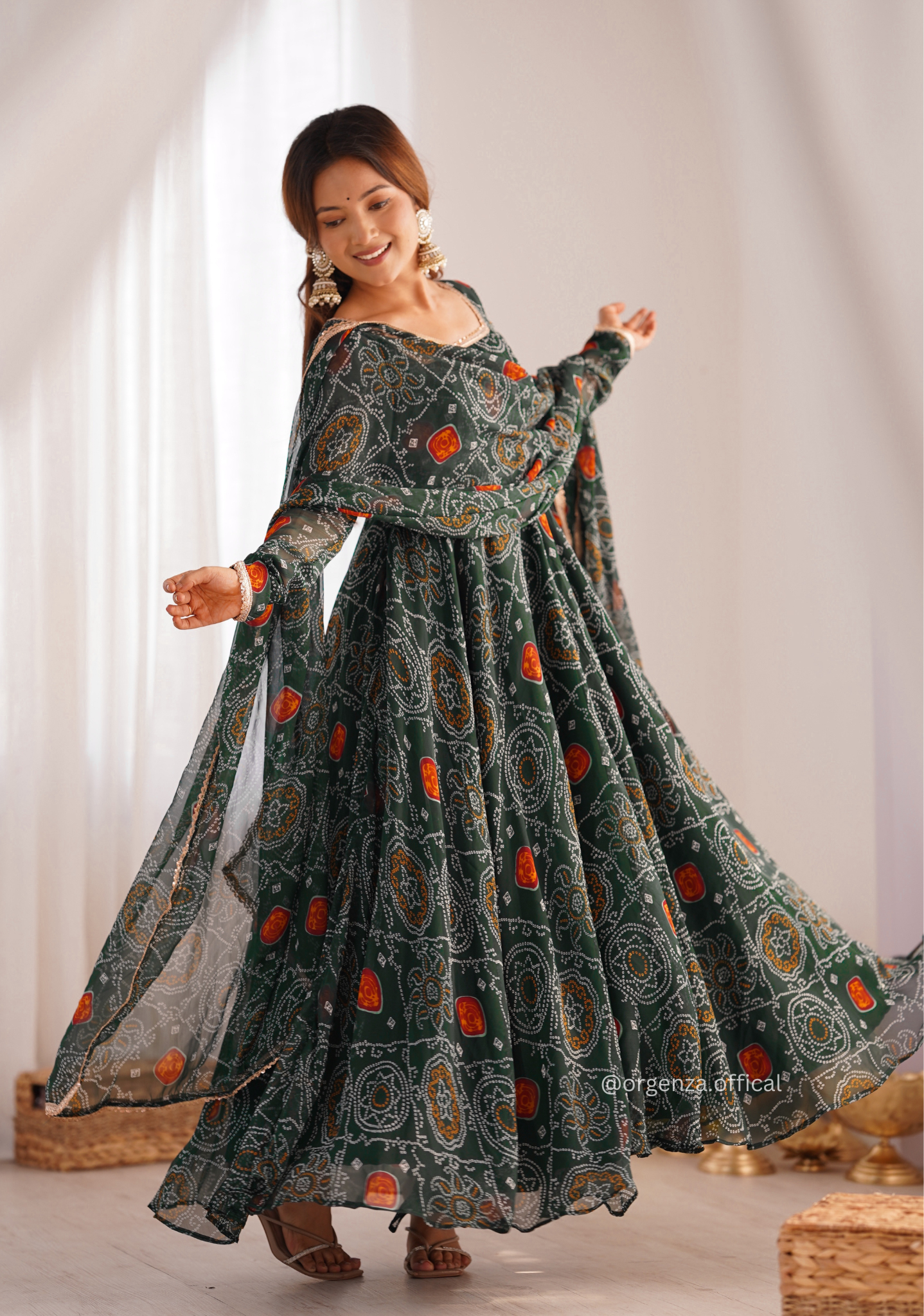 Pure Chiffon Bandhej Gown - Orgenza Store