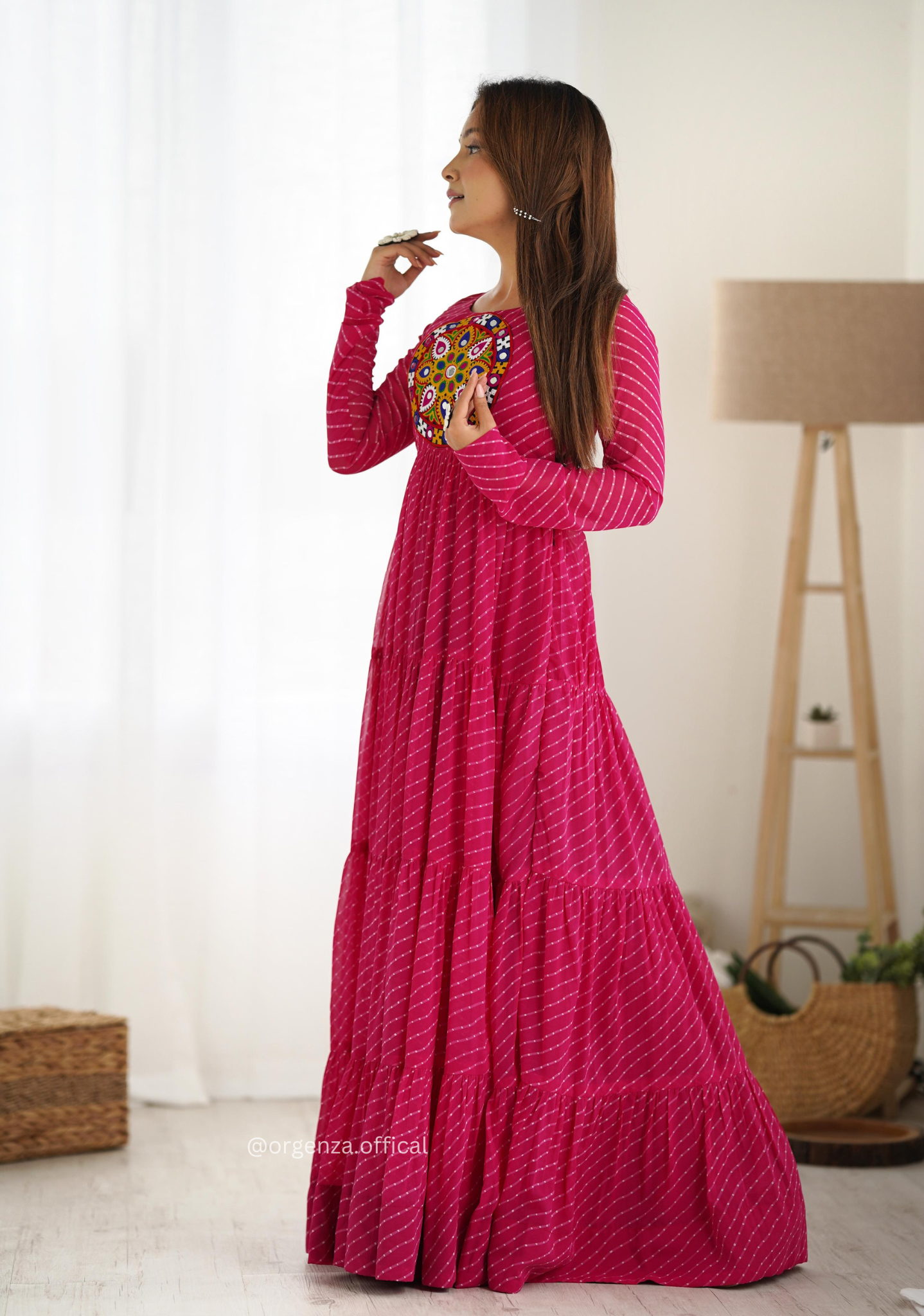 Georgette Laheriya Print Ruffle Anarkali - Orgenza Store