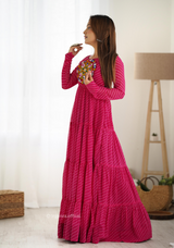 Georgette Laheriya Print Ruffle Anarkali