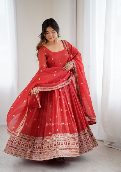 Bridal & Festive Special Pure Crunchy Silk Fully Flared Anarkali Set