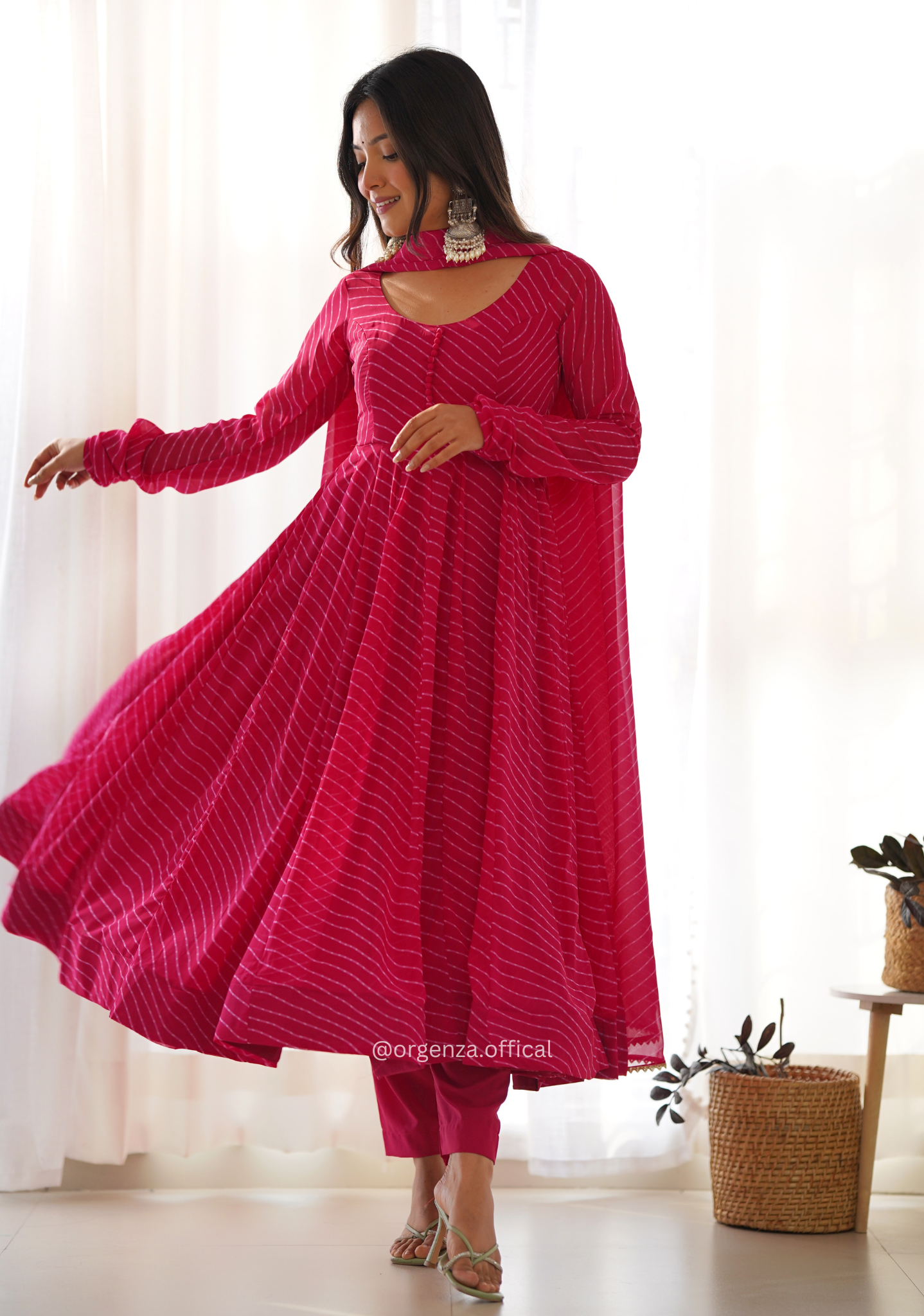 Pink Laheriya Print Anarkali Kurti - Orgenza Store