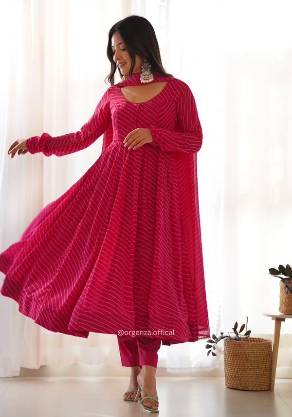 Pink Laheriya Print Anarkali Kurti