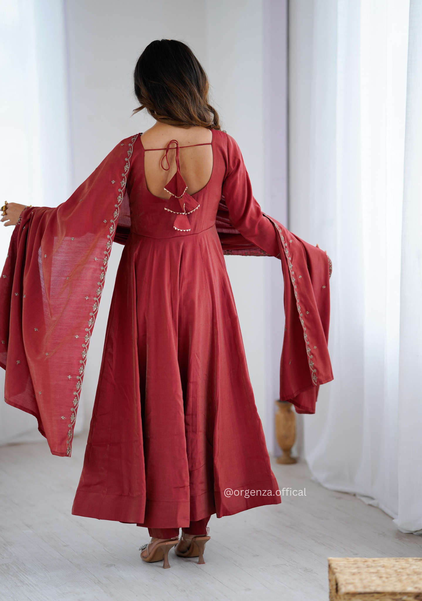 Maroon Colour Roman Shimmer Chanderi Silk Anarkali Kurti