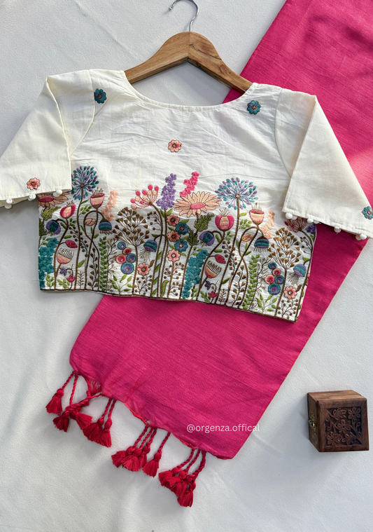 Pink Handloom Cotton Saree With Tassels