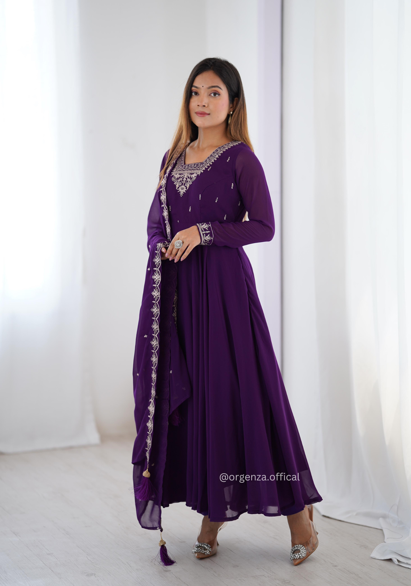 Purple Colour Georgette Anarkali With Dupatta And Pant - Orgenza Store